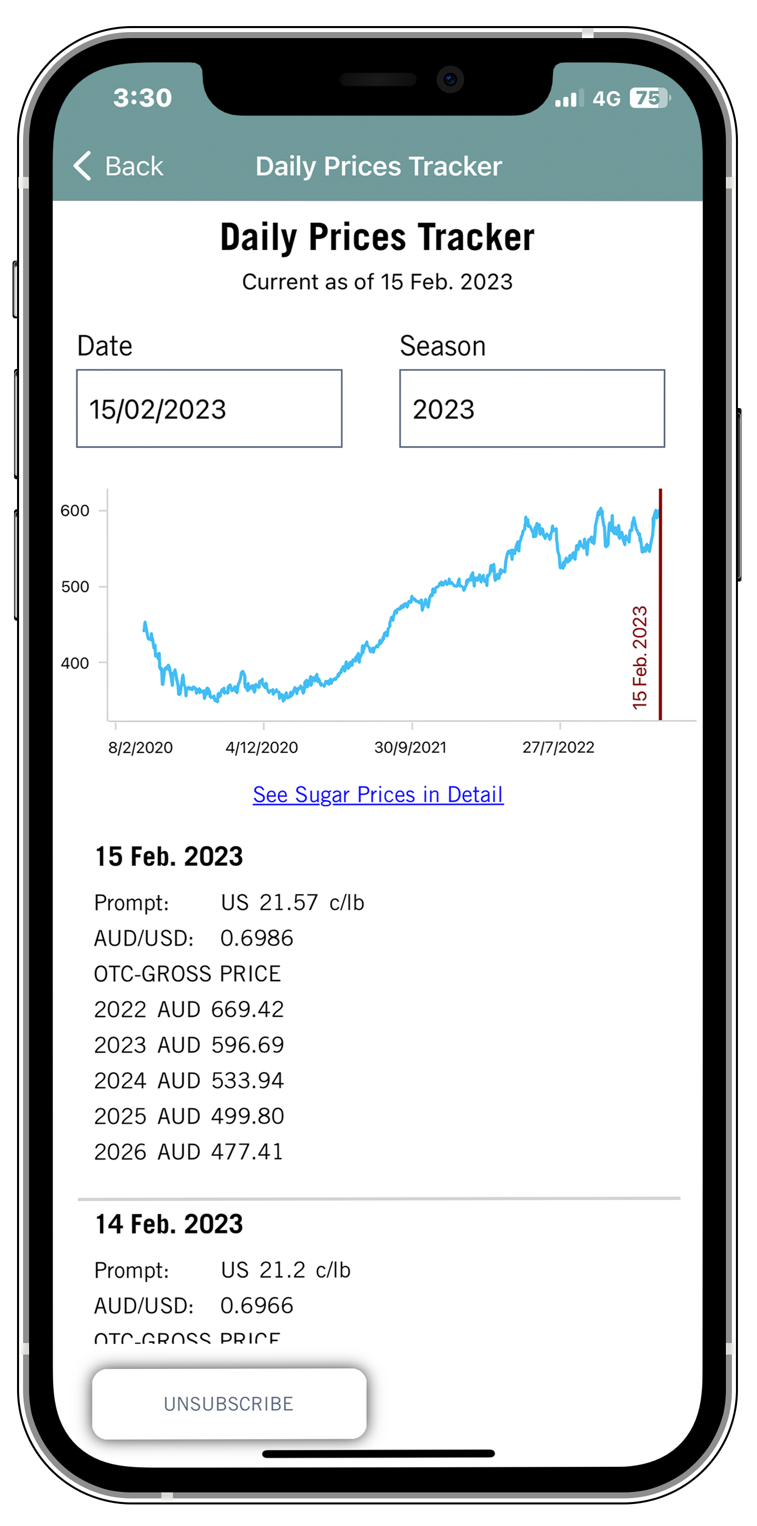 Daily Price Tracker Screenshot Mockup for QSL Mobile App